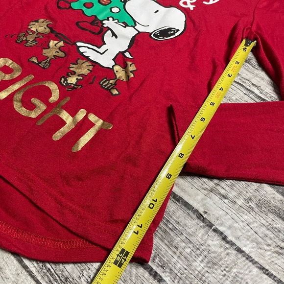 Youth Large 10/12 Peanuts Snoopy & Woodstock Christmas Long Sleeve Shirt Red GUC - Picture 3 of 5